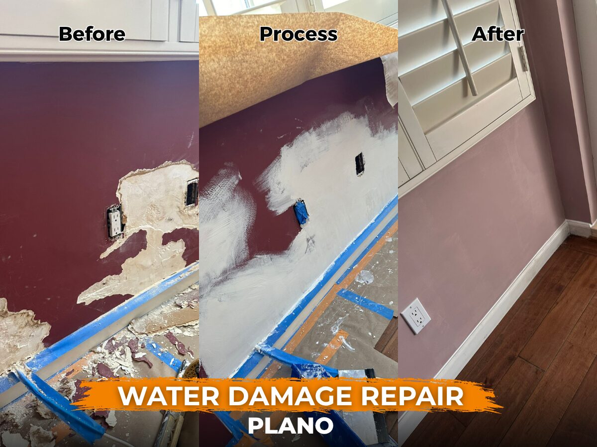Water damaged wall repaired and repainted in Plano