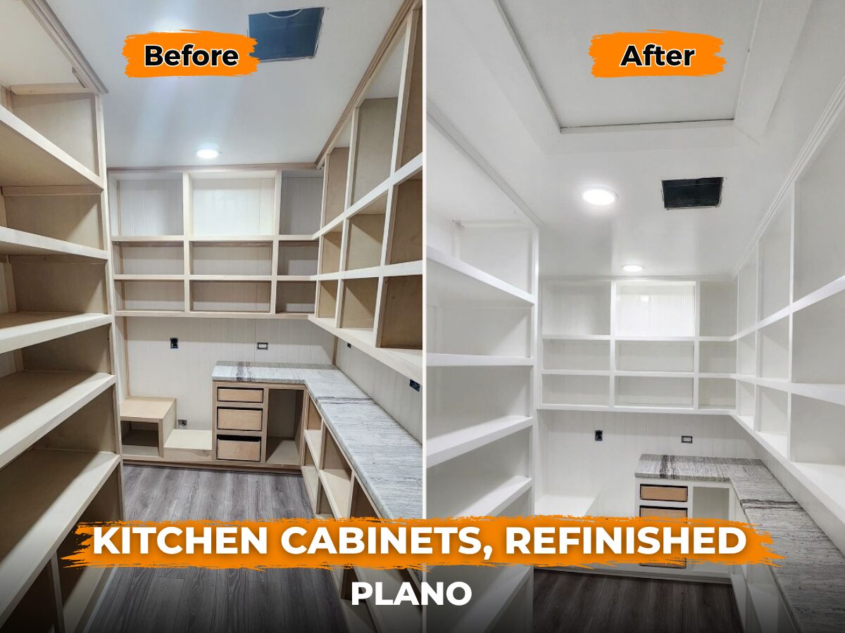 Built-in shelving and pantry refinished in Plano