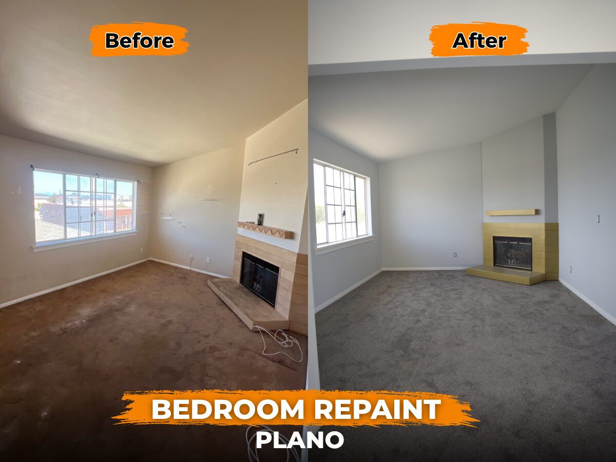 Living area and fireplace wall repainted in Plano