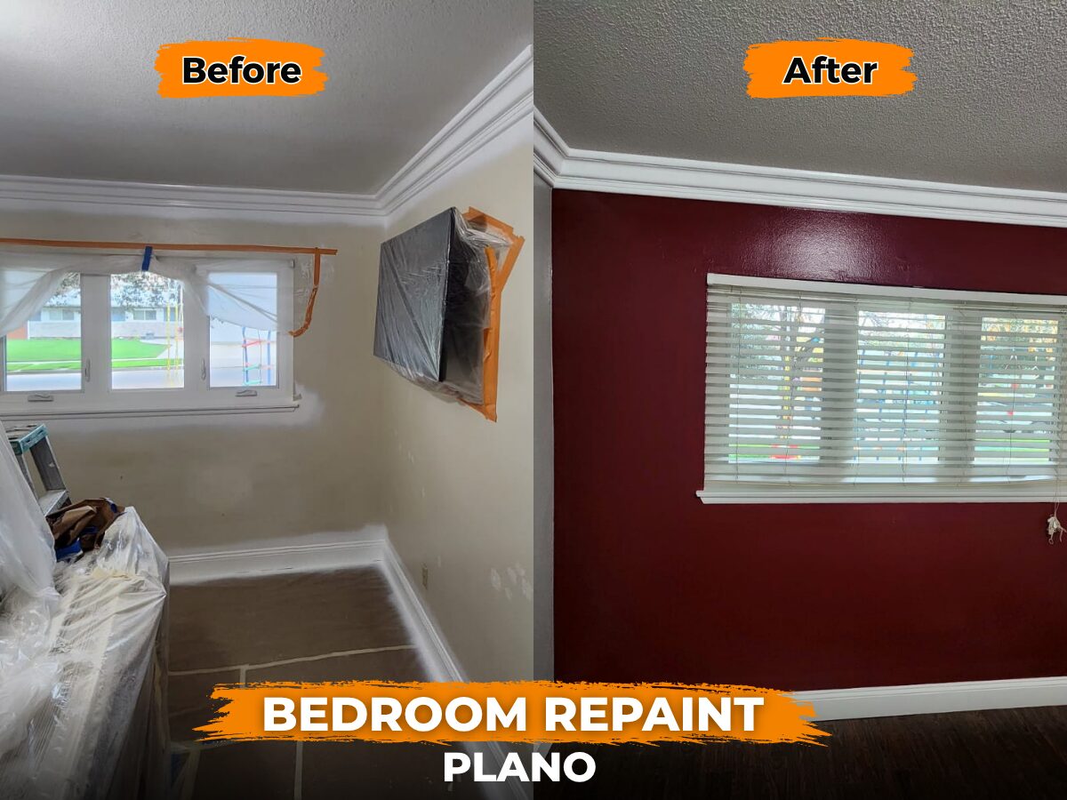 Bedroom repainted with accent wall in Plano