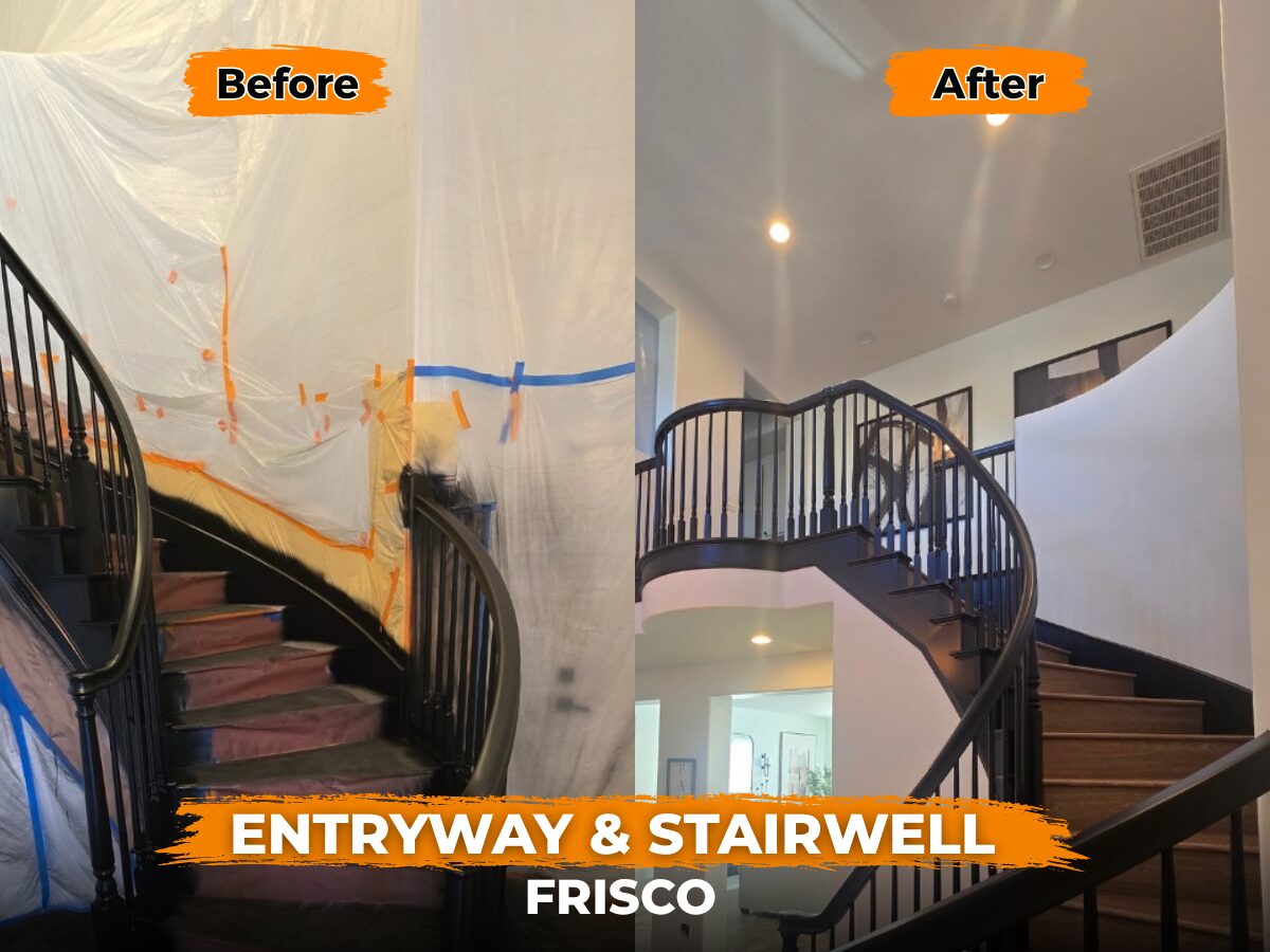 Entryway and stairwell repainted in Frisco
