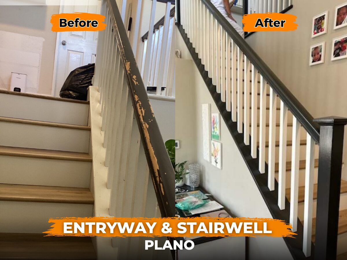 Stairwell and rail repainted in Plano