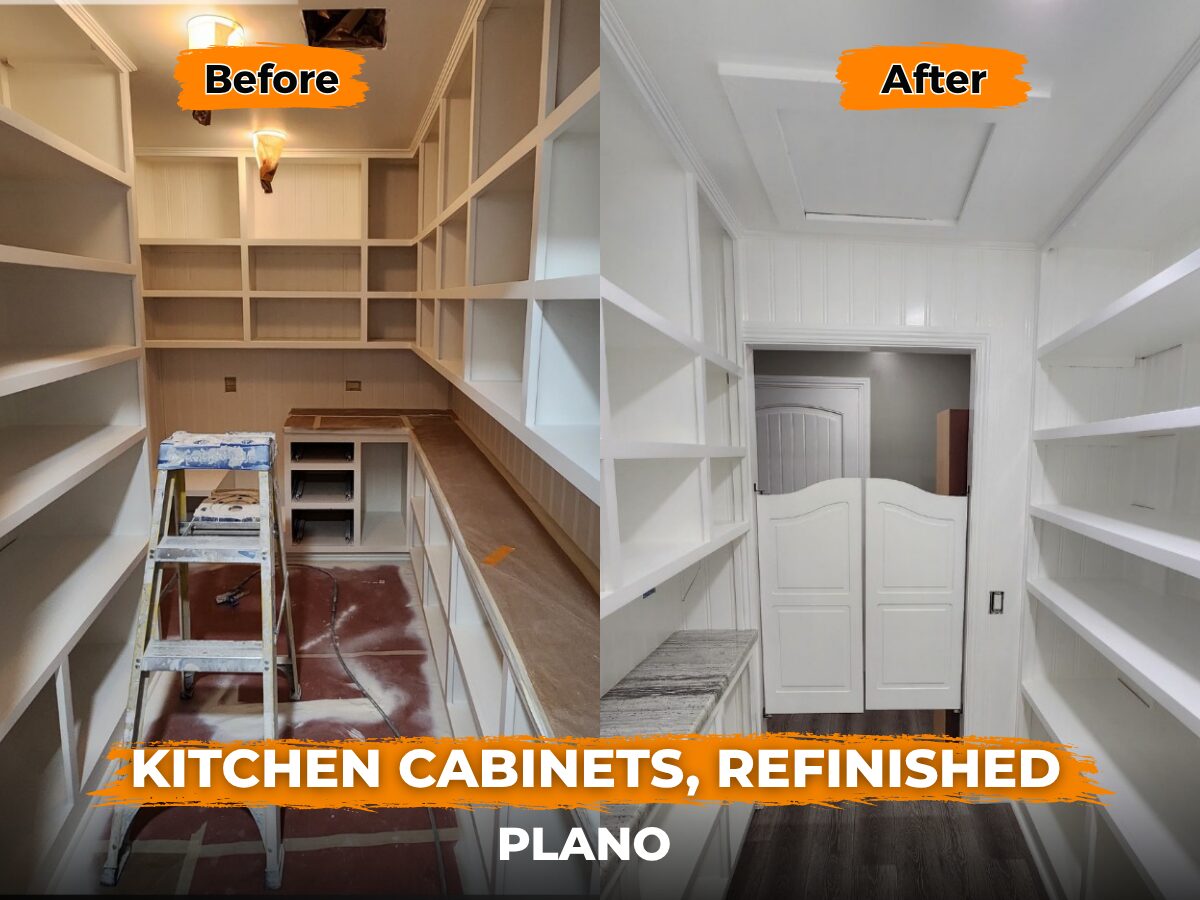 Kitchen cabinets and pantry refinished in Plano